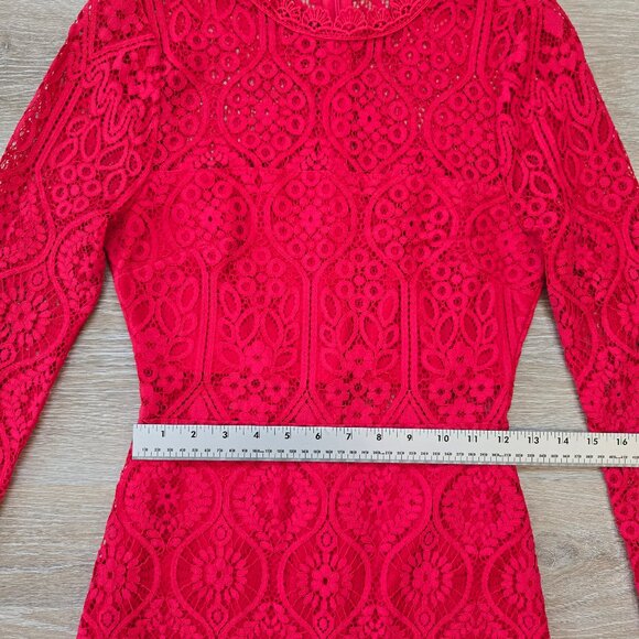 Lulus Red Lace Long Sleeve Bodycon Mini Dress Size Small Stunning Party Look - Picture 13 of 17